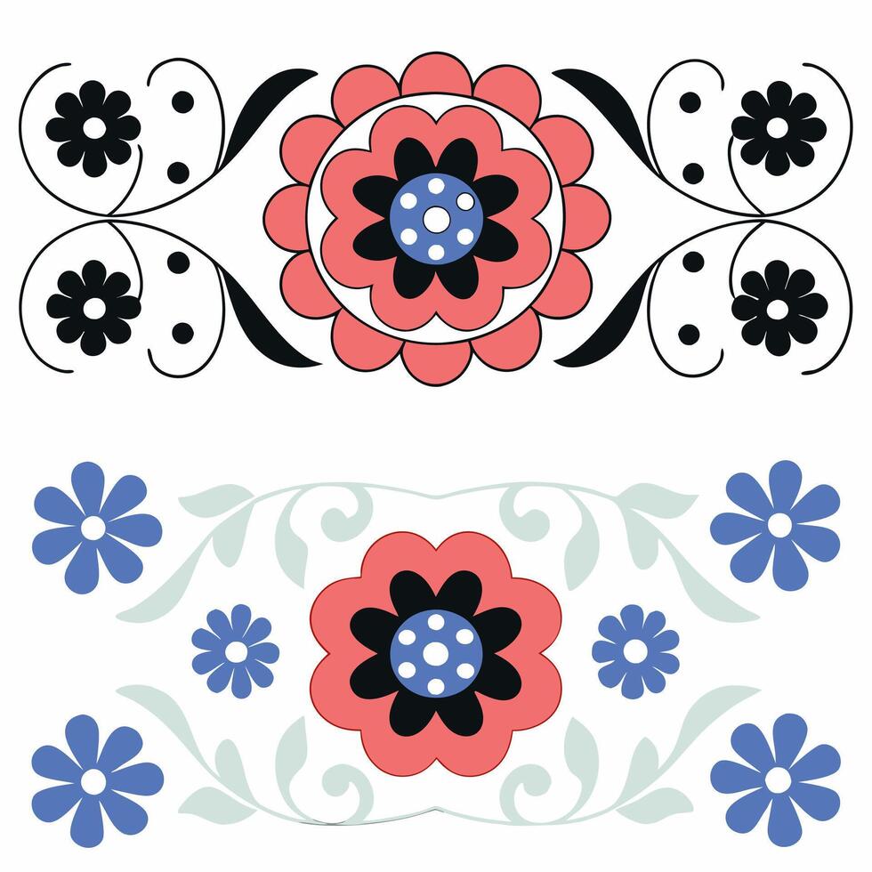 Floral Border Design Coral, Black. vector