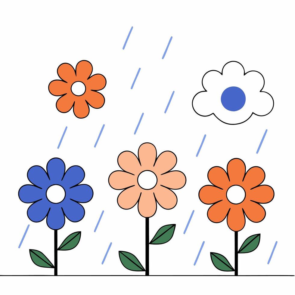 Spring Rain Flowers Minimalist Peach. vector