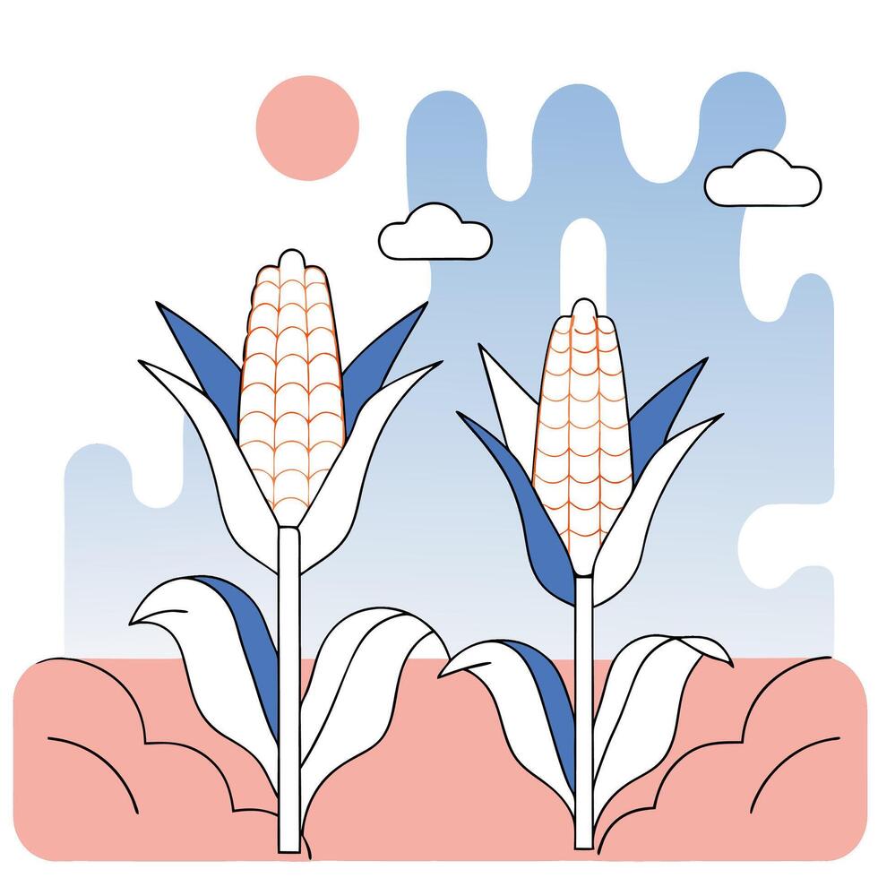 Corn Stalks Illustration Pastel Harvest Design Minimalist Graphic. vector