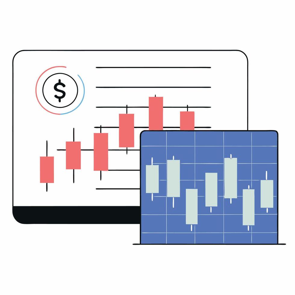 Financial Charts Stock Market Candlestick and Bar Graphs Investment Growth Illustration. vector