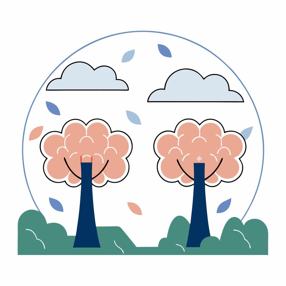 Autumn Trees Illustration Peaceful Fall Landscape, Flat Design. vector