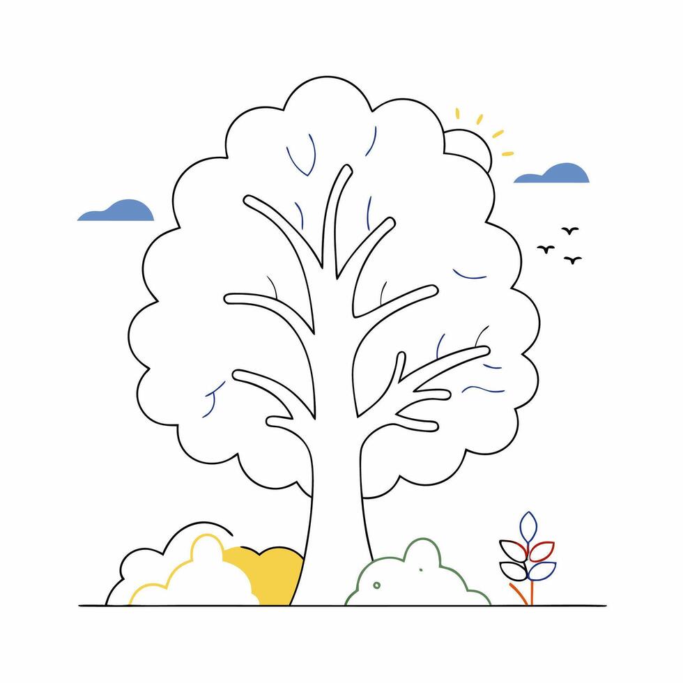 Simple Tree Line Art Minimalist Nature Illustration Children s Book. vector