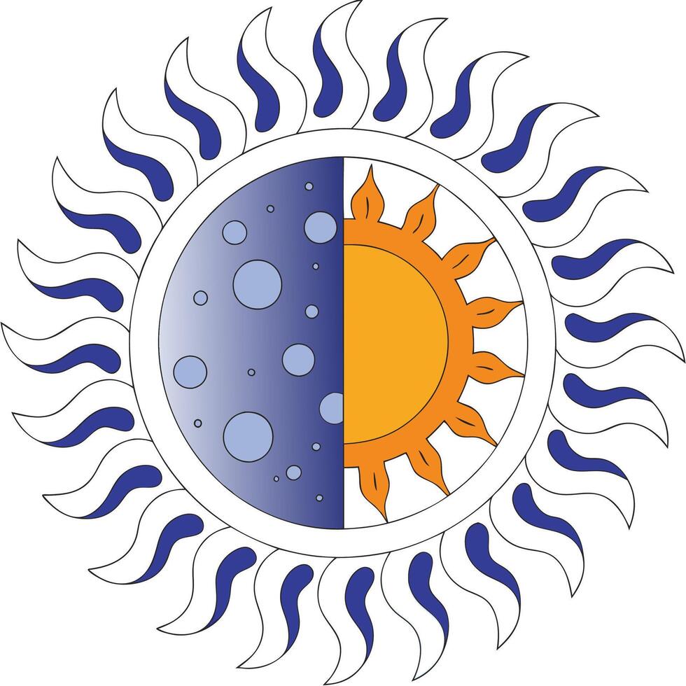 Sun Moon Celestial Design Blue Orange Gradient Balance Harmony Spiritual Artwork. vector