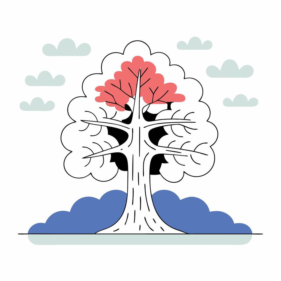 Minimalist Coral Crown Tree Illustration Simple Nature Graphic. vector