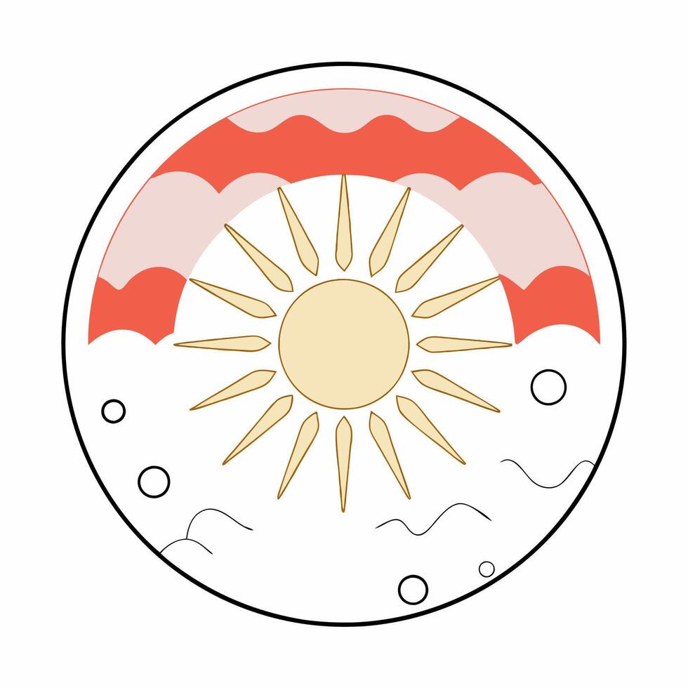 Minimalist Summer Sunburst Coral and Blush Rainbow Graphic Joyful. vector