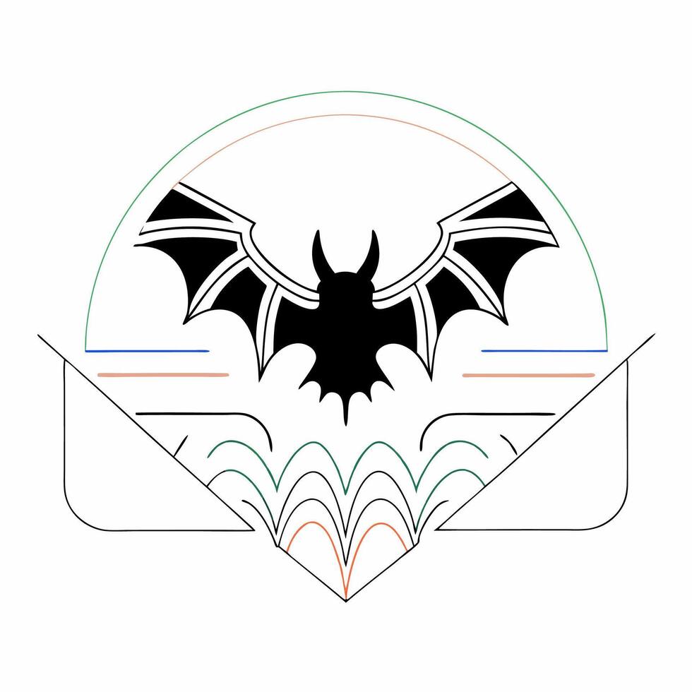 Art Deco Bat Graphic Minimalist Black Halloween Illustration. vector