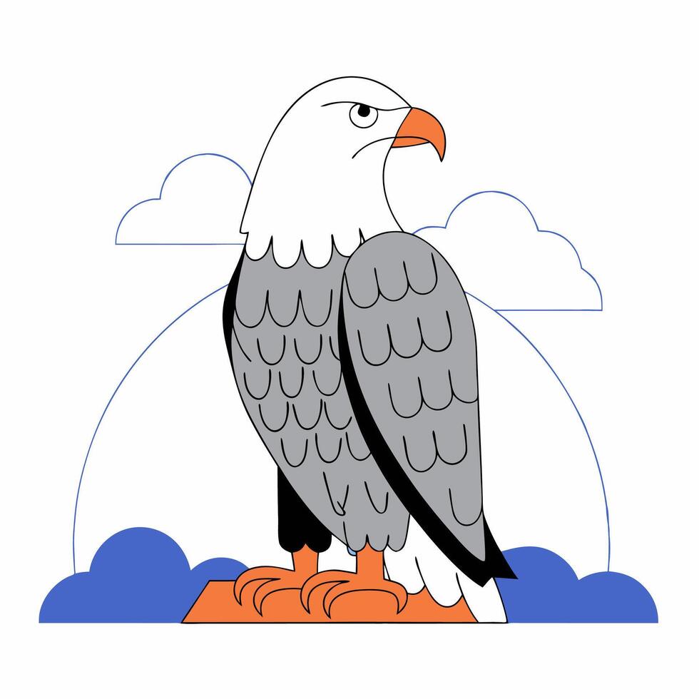 Bald Eagle Illustration Gray, White, Orange. vector