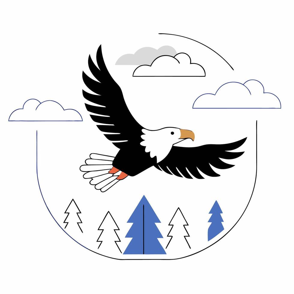Bald Eagle Soaring Illustration, Wildlife, Nature. vector
