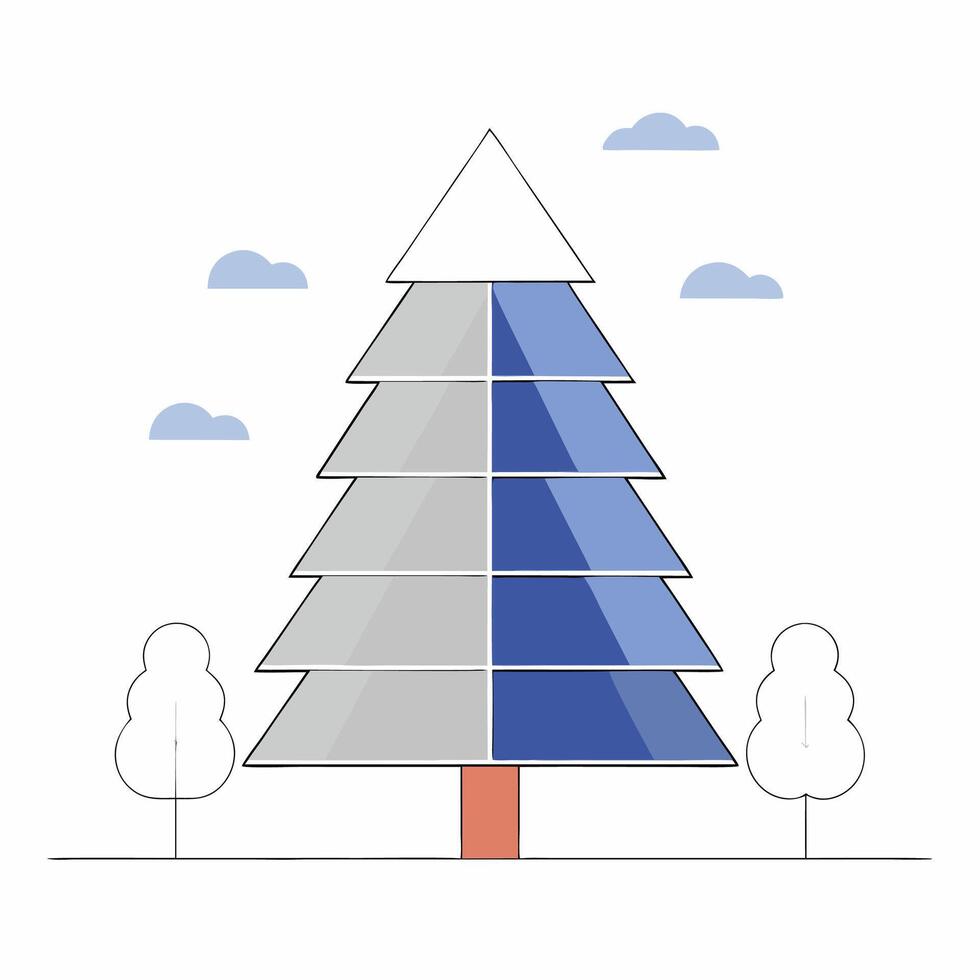 Stylized Evergreen Tree Gray and Blue Minimalist Illustration Renewable Energy Concept. vector