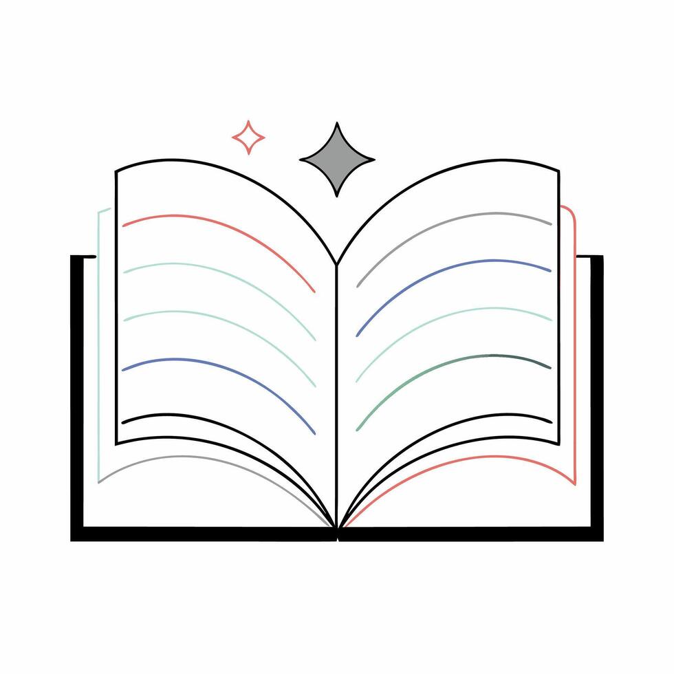 Minimalist Open Book Line Art Pastel Colors. vector