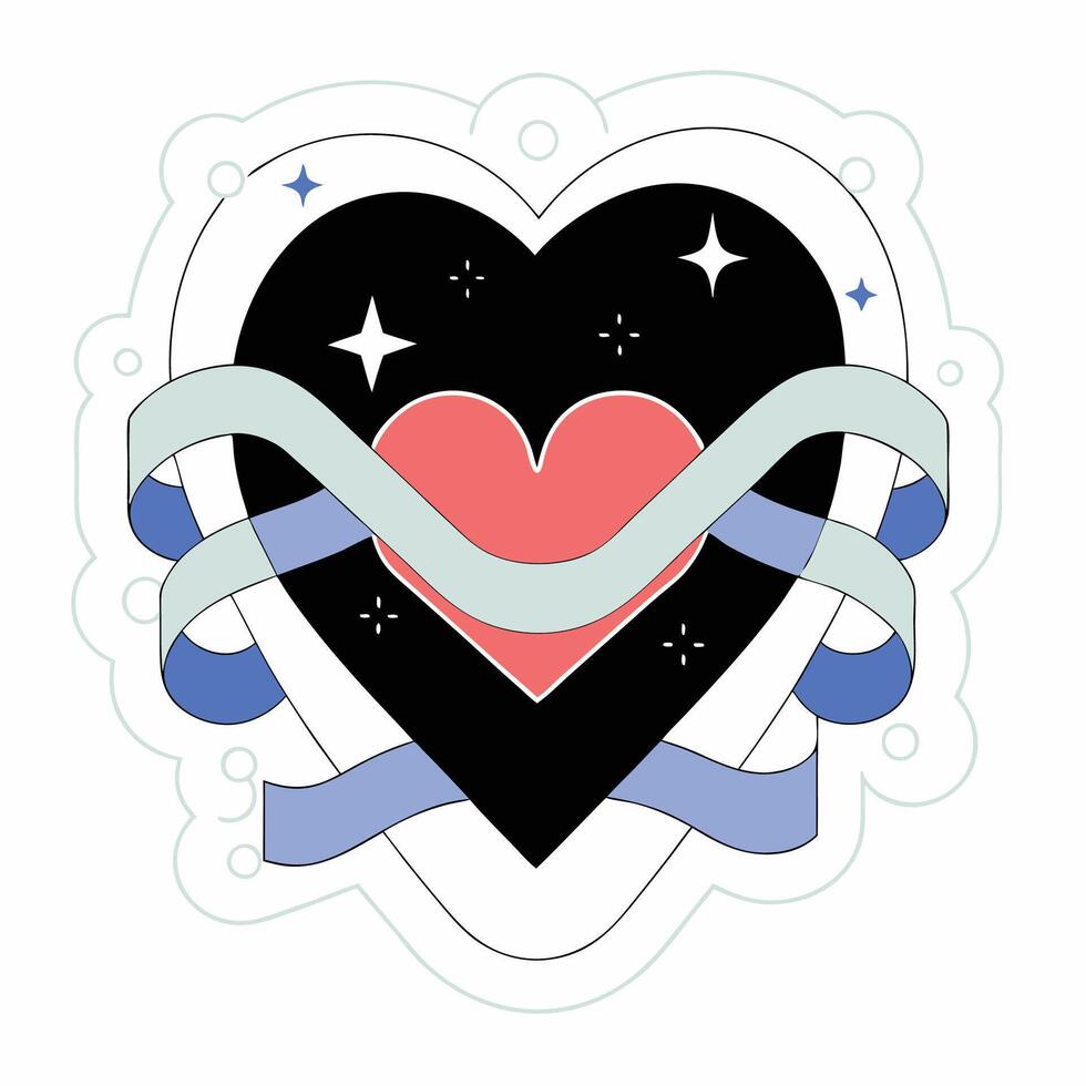 Celestial Heart Romantic Black and Coral Graphic Valentine s Day. vector