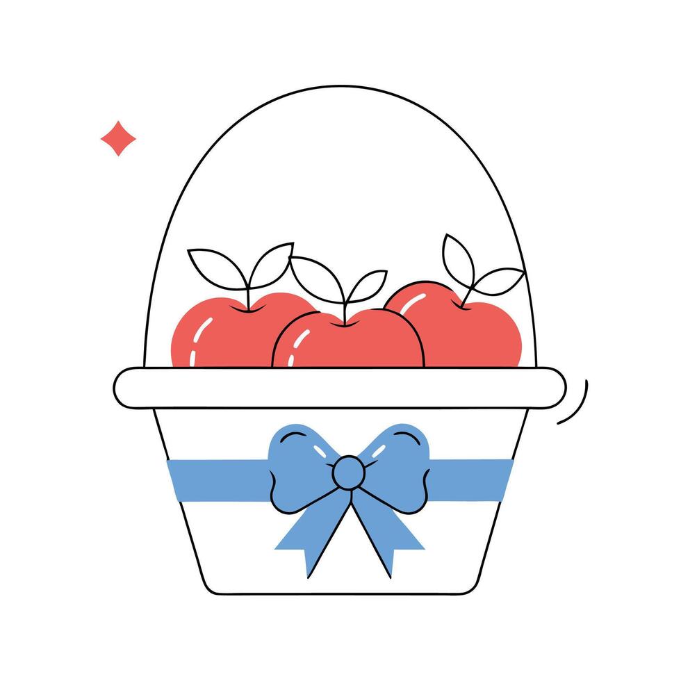 Red Apples in Basket Autumn Harvest Illustration Graphic. vector