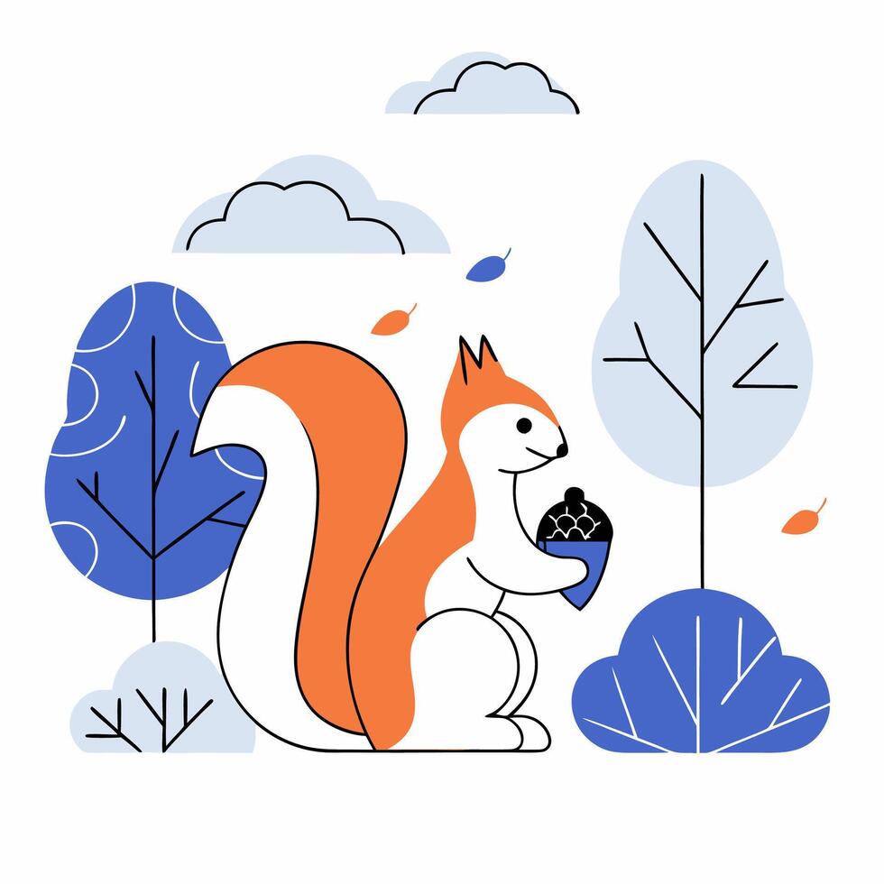 Cute Autumn Squirrel Illustration Orange, White. vector