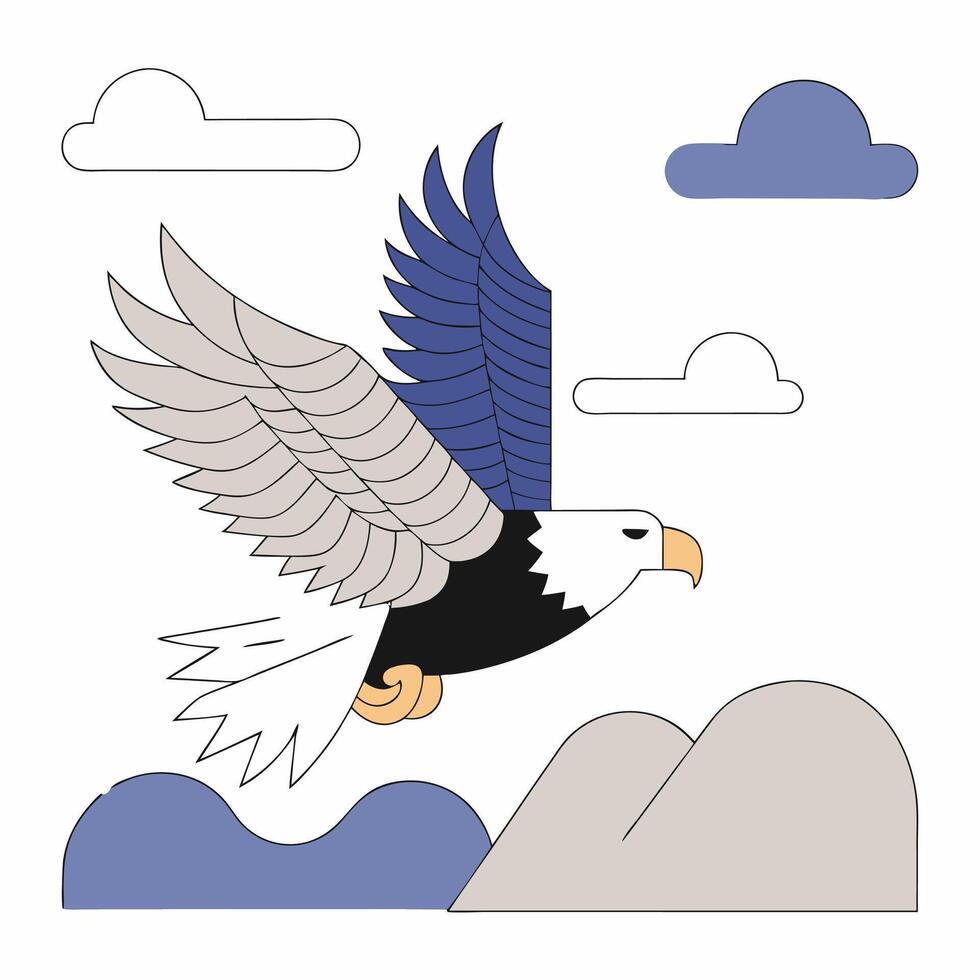 Bald Eagle Flight Stylized Illustration Blue, Gray, Black Nature, Freedom. vector