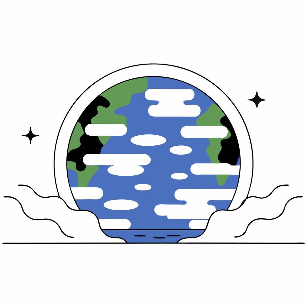 Minimalist Earth Graphic Blue Ocean, Green Continents. vector