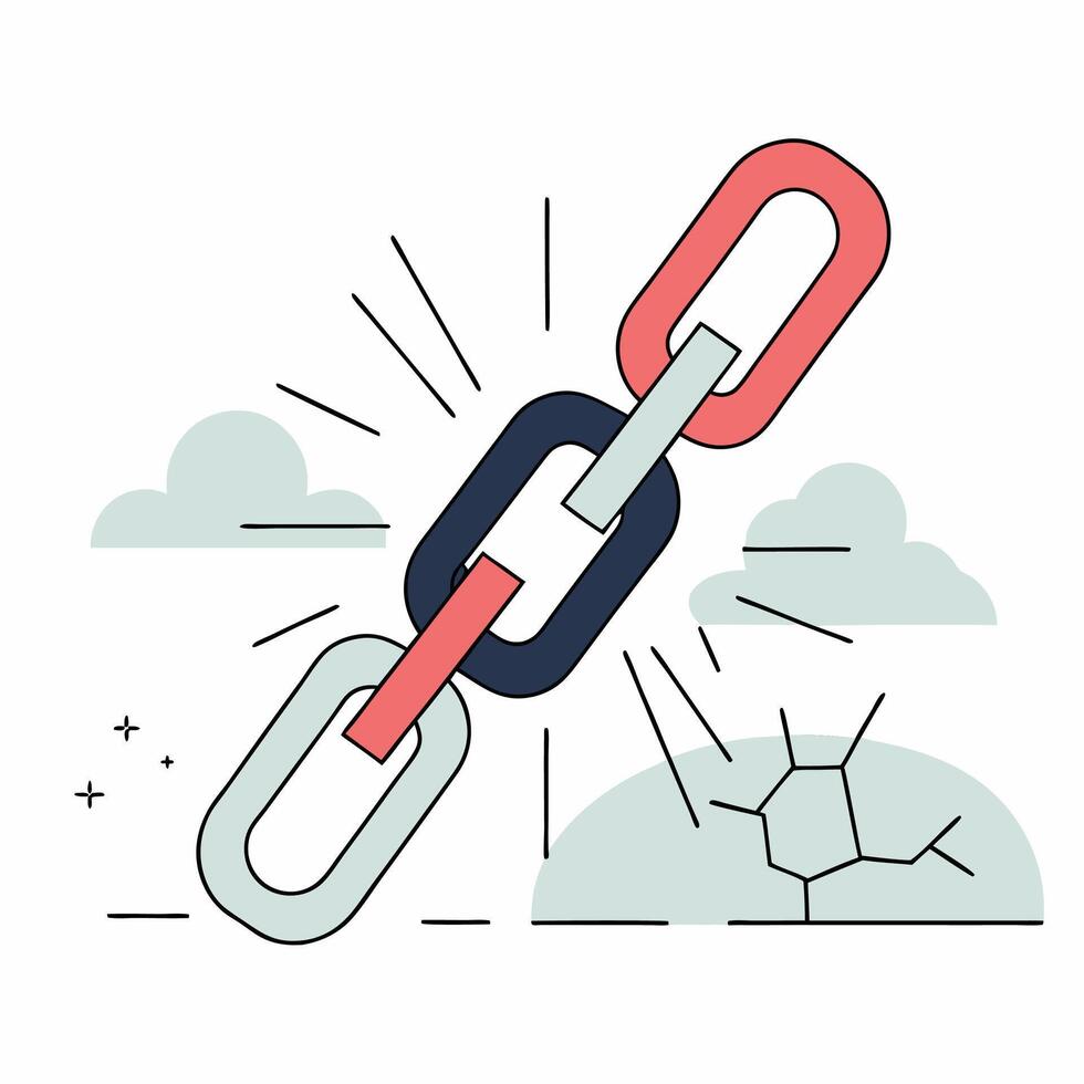 Broken Chain Links Illustration Separation, Failure. vector
