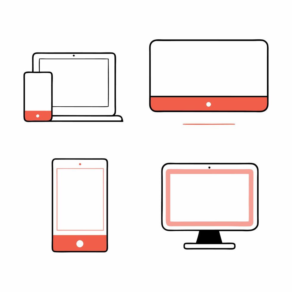 Minimalist Device Icons Laptop, Desktop, Tablet. vector