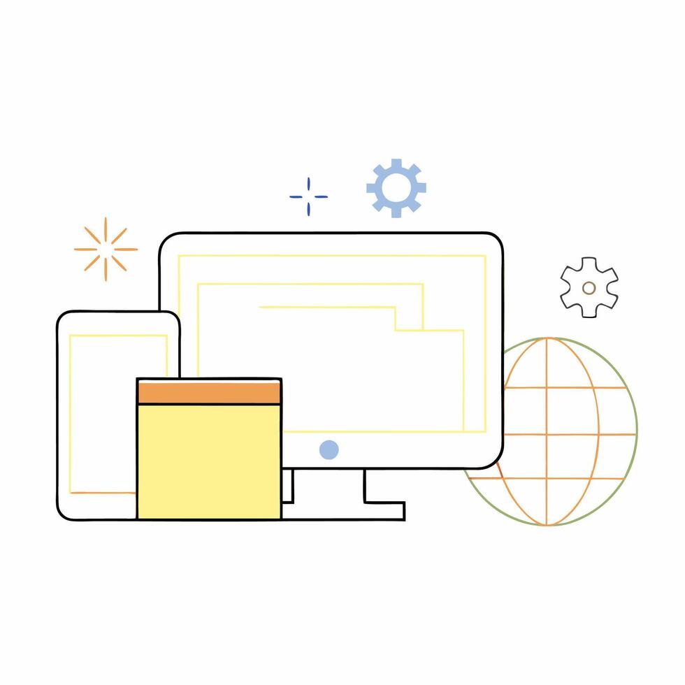 Global Network Connectivity Flat Design Illustration Desktop, Tablet. vector