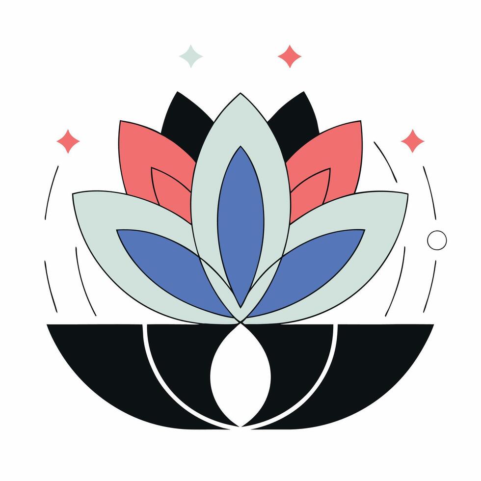 Stylized Lotus Flower Blue, Coral. vector