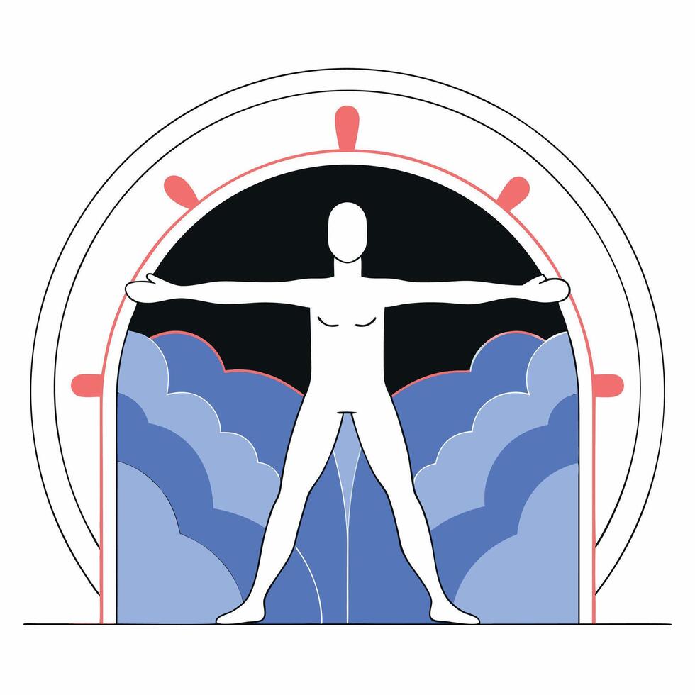 Vitruvian Man Cosmic Pose Blue. vector