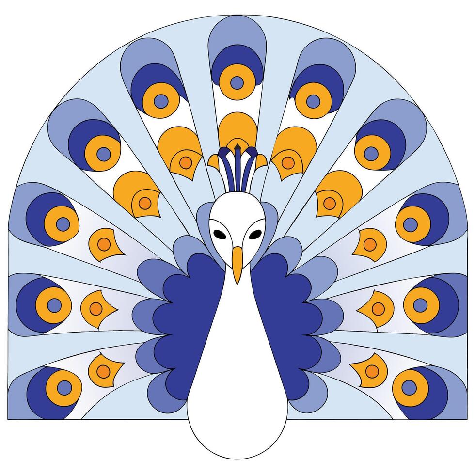 Elegant Geometric Peacock Illustration Blue, White. vector