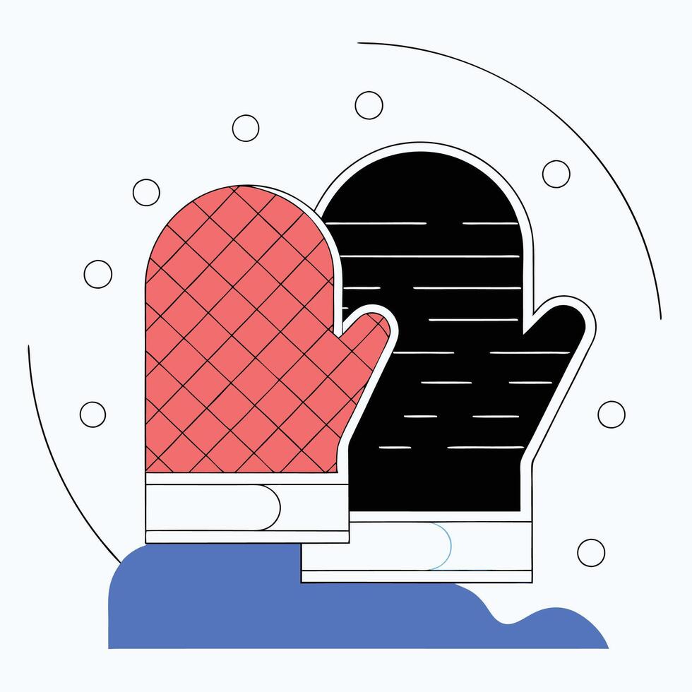 Modern Oven Mitts Illustration Coral and Black Kitchen Design Element. vector