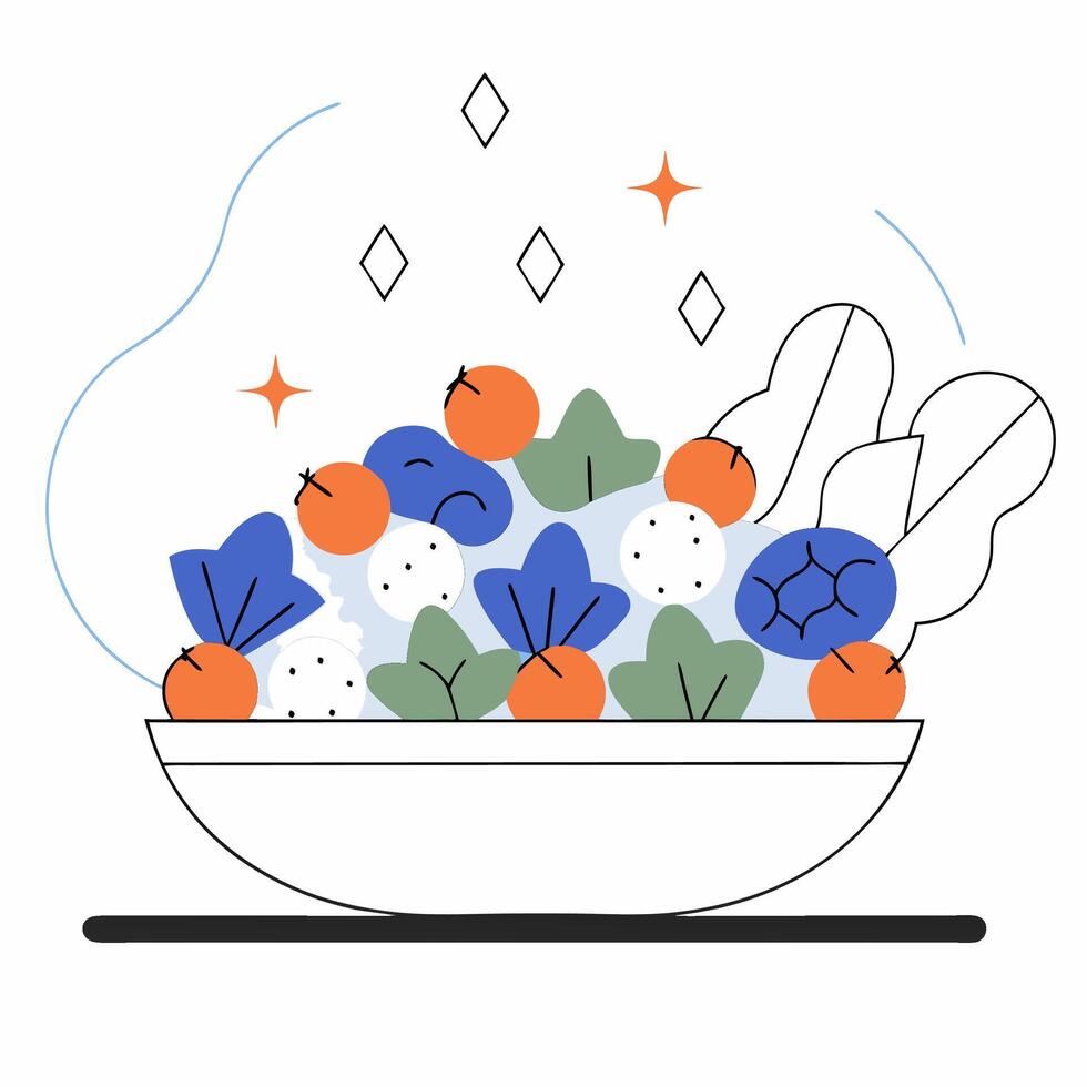 Healthy Salad Illustration Fresh Tomatoes. vector