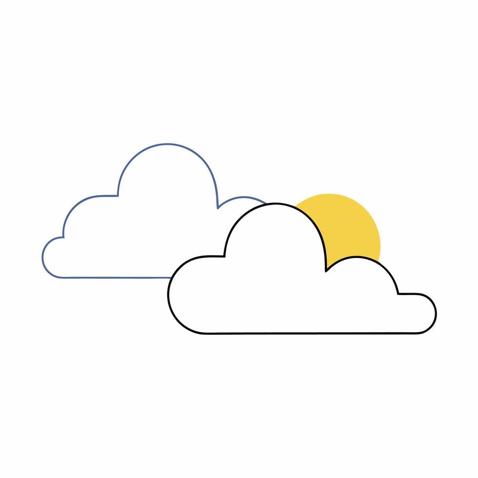 Minimalist Sun and Clouds Illustration Simple, White. vector