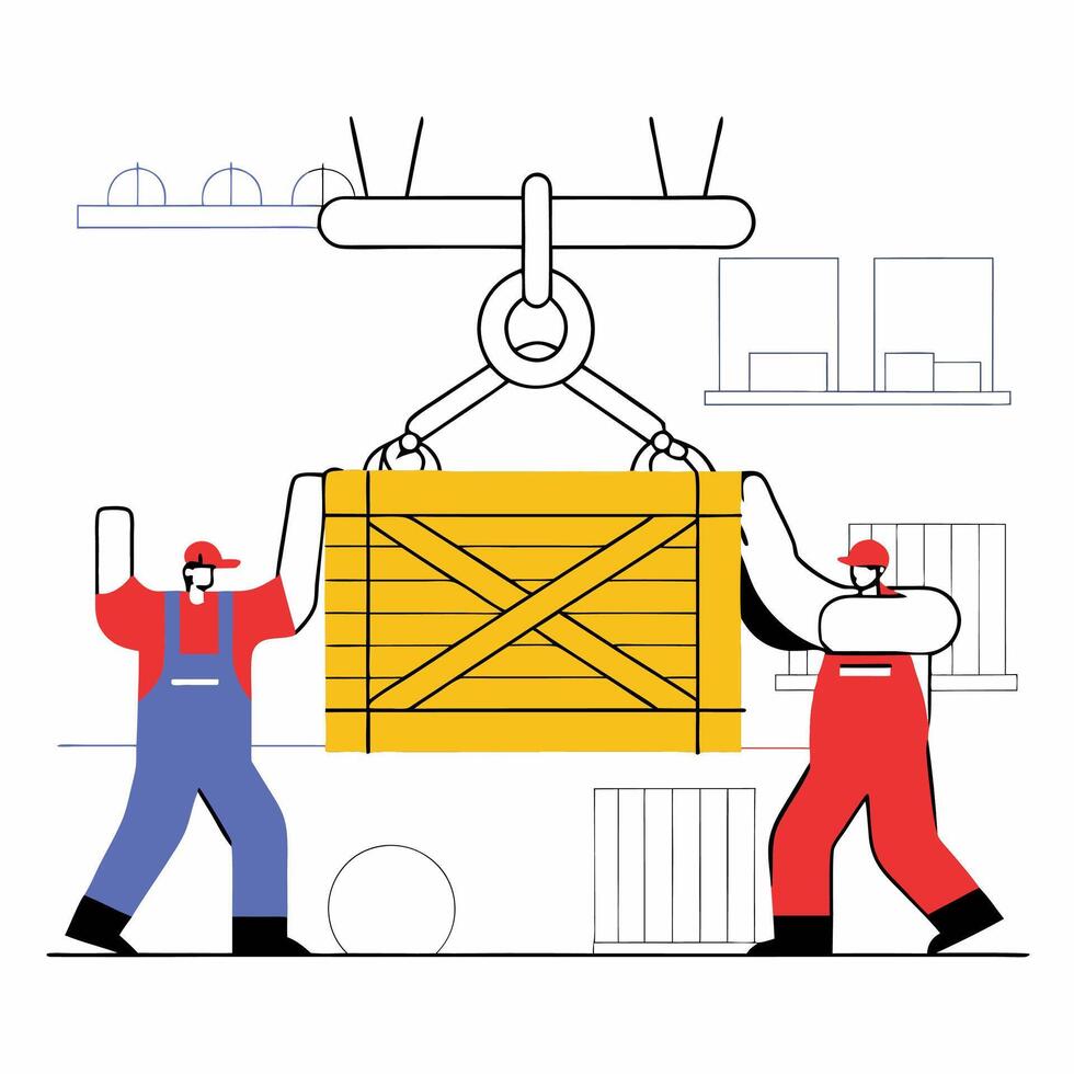 Warehouse Workers Lifting Crate Efficient Logistics Illustration. vector