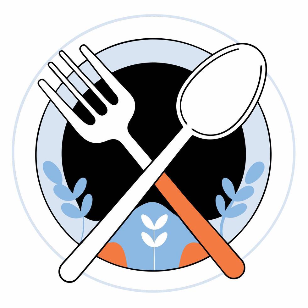 Modern Restaurant Icon Crossed Fork and Spoon, Flat Design. vector