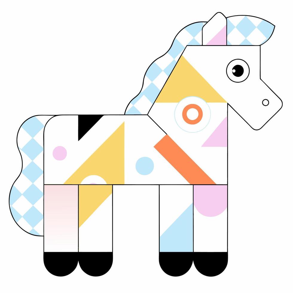 Pastel Geometric Horse Illustration Kids Design, Modern Art. vector