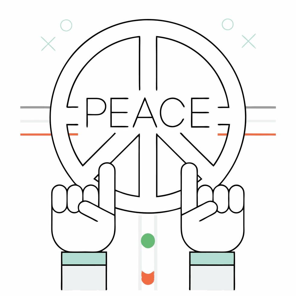 Peace Symbol Line Art Graphic Minimalist Black and White Design for Activism. vector