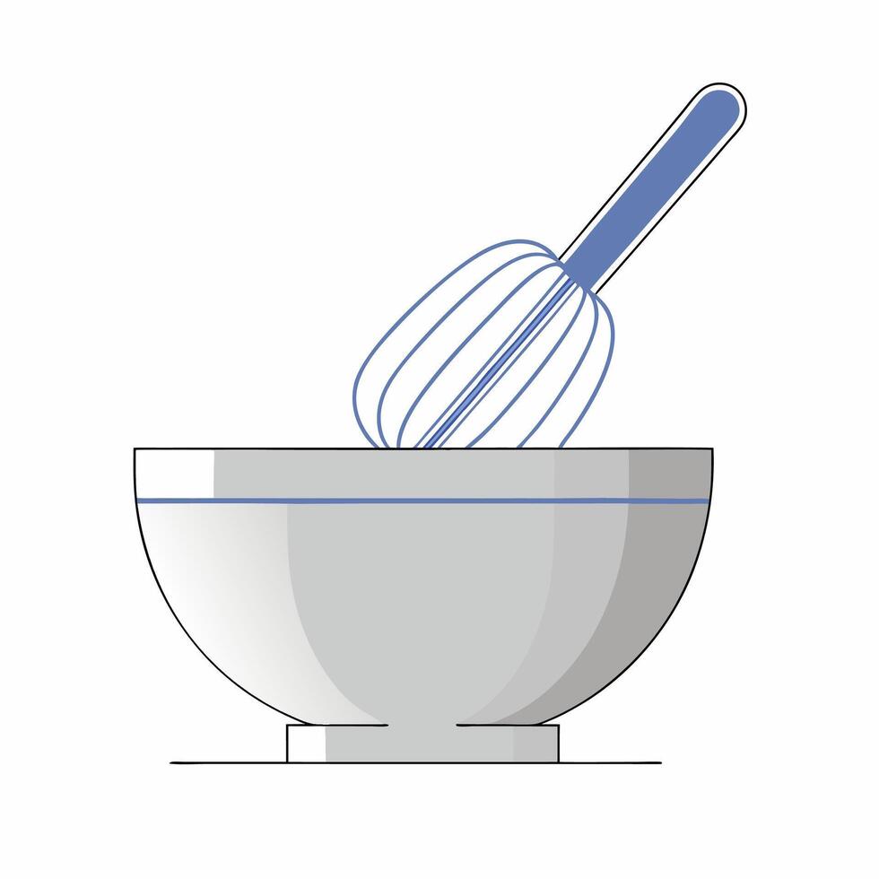 Minimalist Mixing Bowl Whisk Illustration Kitchenware Line Art Graphic. vector