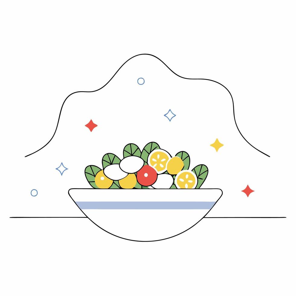 Minimalist Fruit Salad Illustration Fresh Citrus, Berries. vector