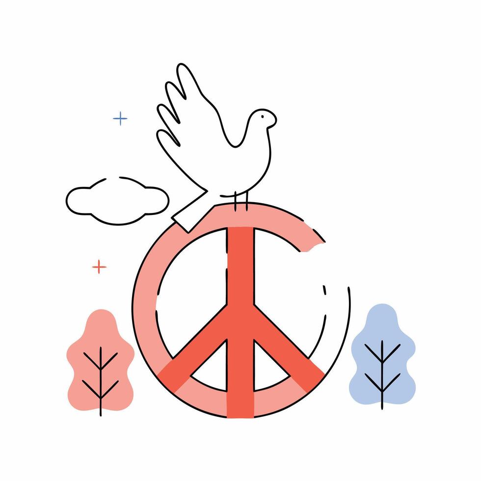 Peace Dove on Coral Peace Symbol Simple Line Art Graphic. vector