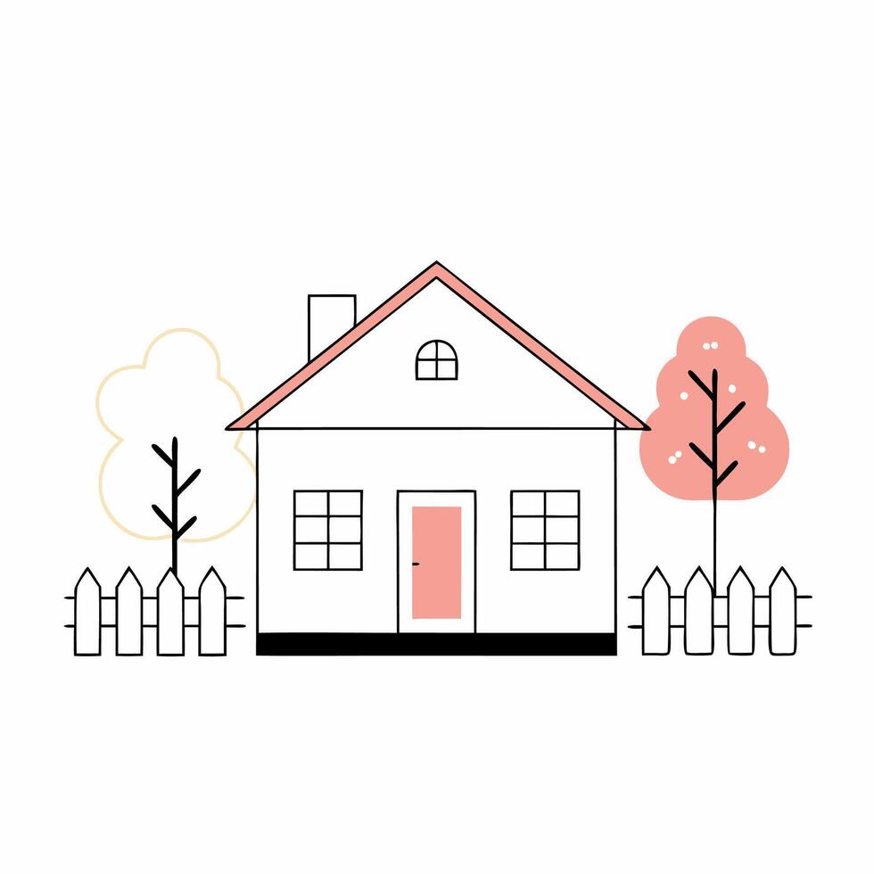 Minimalist House Illustration Pastel Colors, Simple Design. vector