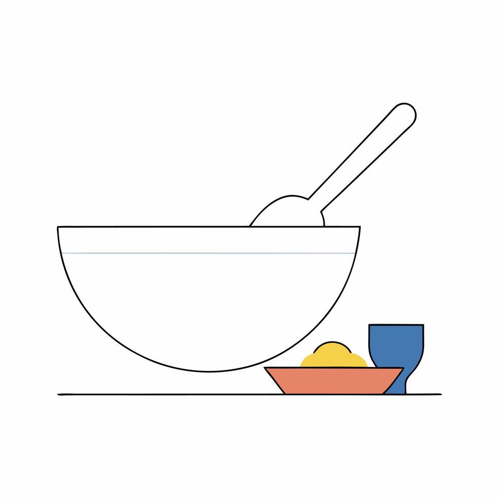 Minimalist Kitchen Bowl Spoon Food Illustration Line Art Graphic. vector