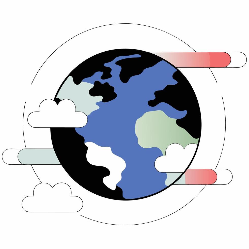 Global Warming Illustration Minimalist Earth Graphic, Blue and Green. vector
