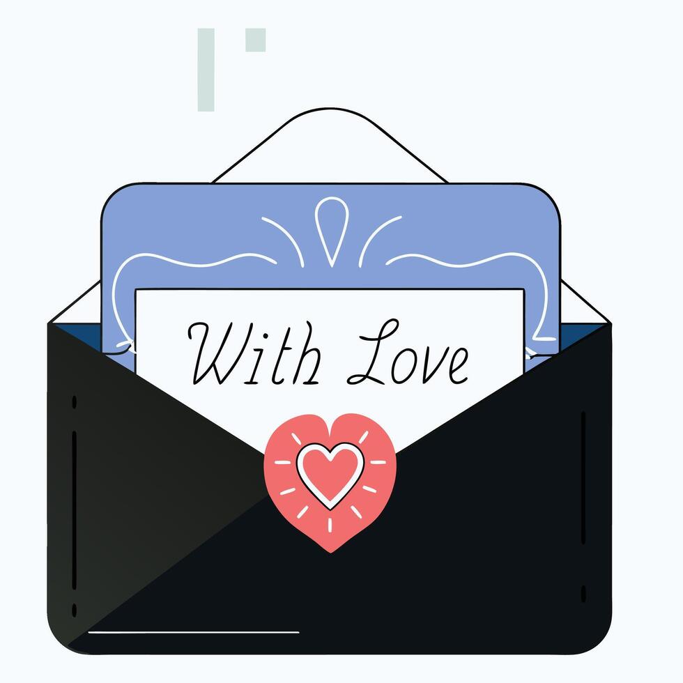 Elegant Black Envelope With Love Letter and Heart Seal Valentine s Day Design. vector