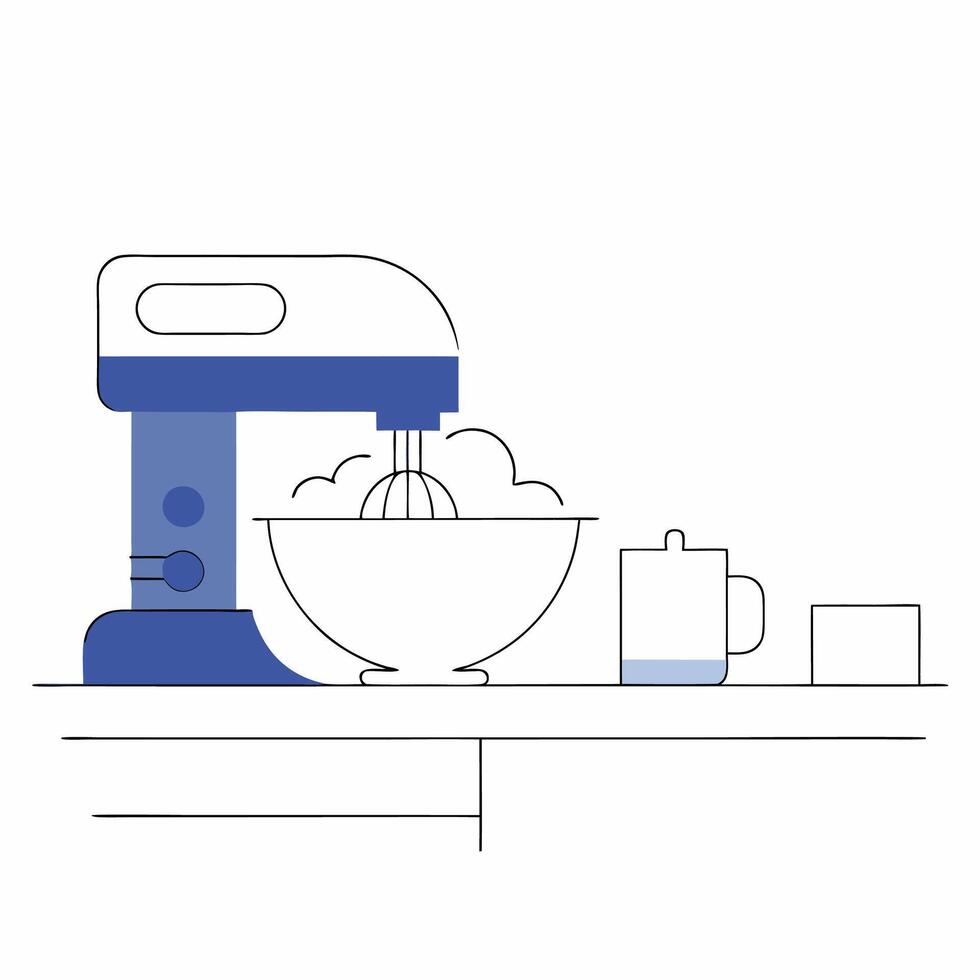 Minimalist Kitchen Mixer Illustration Blue and White Stand Mixer. vector
