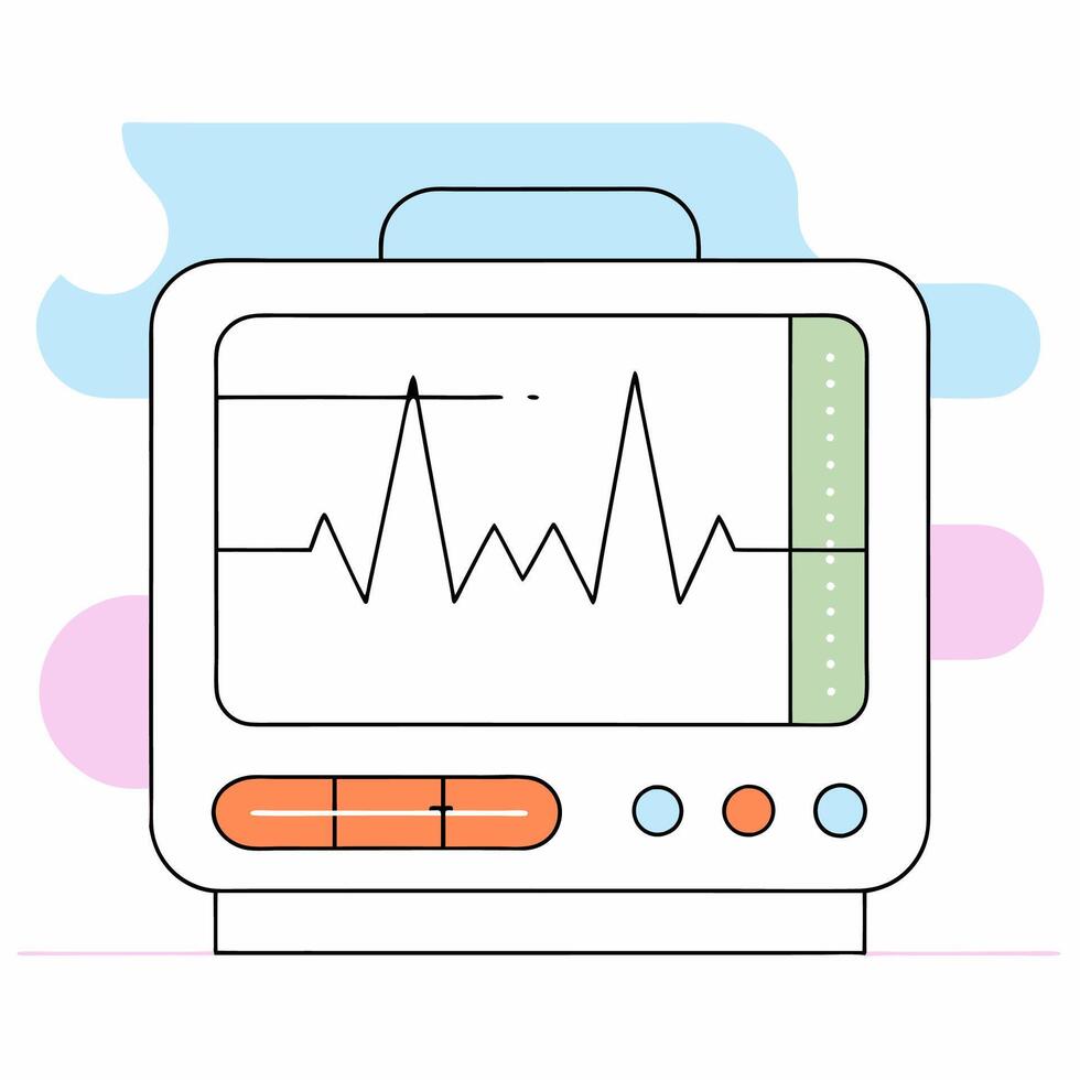 Heart Rate Monitor Illustration Clean Line Art, Pastel Colors. vector