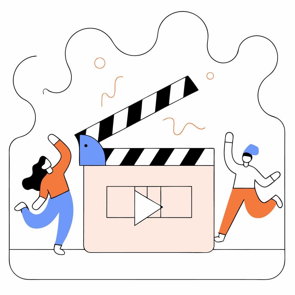 Joyful Filmmakers Clapperboard Illustration Fun. vector