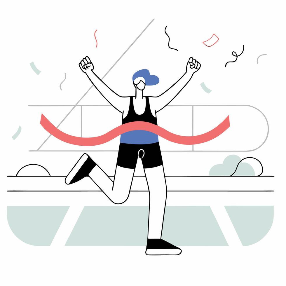 Winning Runner Finish Line Minimalist Illustration Success, Achievement. vector
