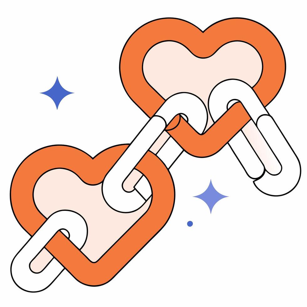 Intertwined Hearts Chain Coral and Peach Love Connection Graphic. vector