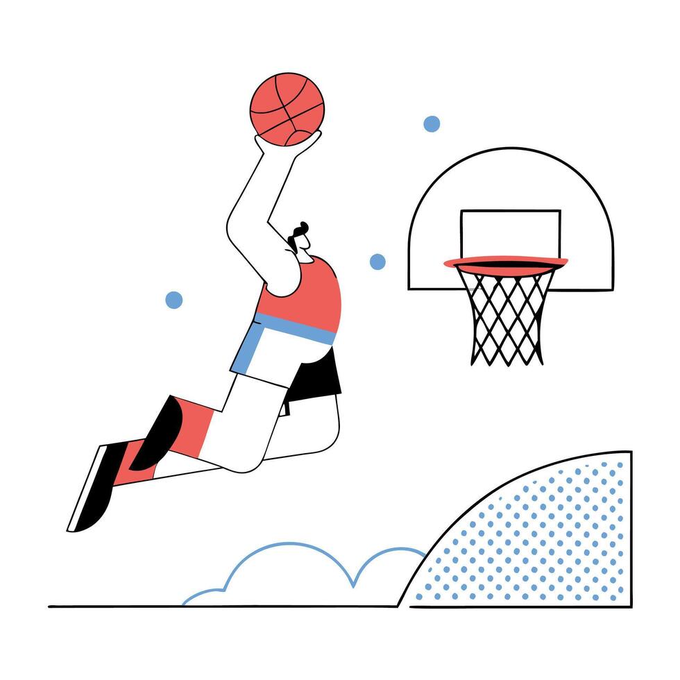 Professional Basketball Slam Dunk Illustration Art Red and Blue. vector