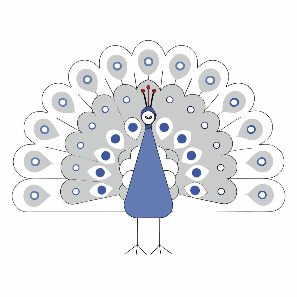 Gray and Blue Peacock Illustration Simplified Design, Kids Decor. vector