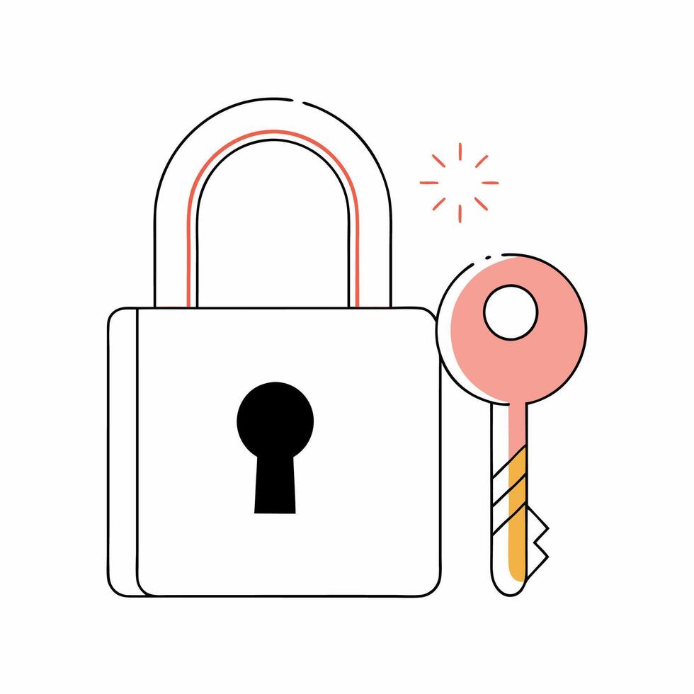 Padlock and Key Illustration Security, Access, Privacy. vector