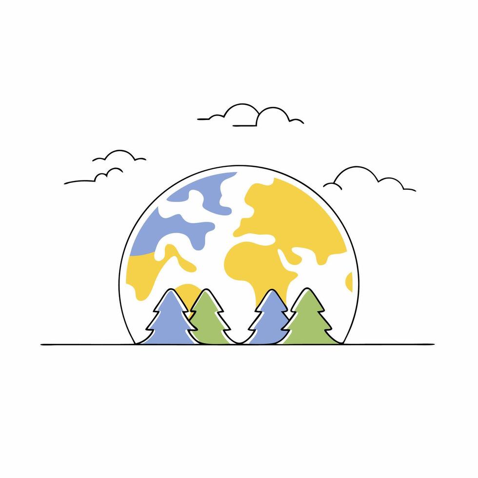 Minimalist Earth Illustration Yellow, Blue. vector