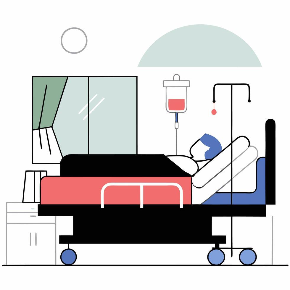Hospital Patient, IV Drip, Minimalist Illustration. vector