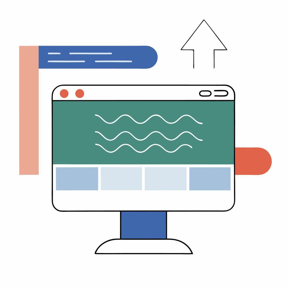 Website Upload Modern Teal and Blue Illustration Data Transfer. vector